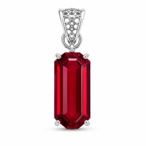 Naturlig blodröd rubinhänge 22 karat 925 sterlingsilver | Certifierad smaragdslipad ädelstensmycke | Rubinpresent till honom och henne | Fri leverans