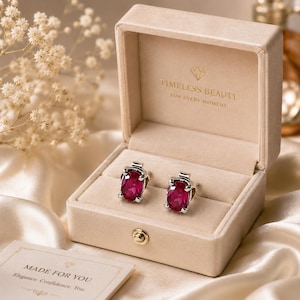 Natural Pink Ruby Earring Studs 9.1 Ct Certified Oval Cut Gemstone 6x4mm Jewelry In 925 Sterling Silver Beautiful Gift For Mother