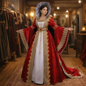 green emerald velvet dress Red/Gold Upscale Fantasy Belle Gown with Flowers Medium main image 1