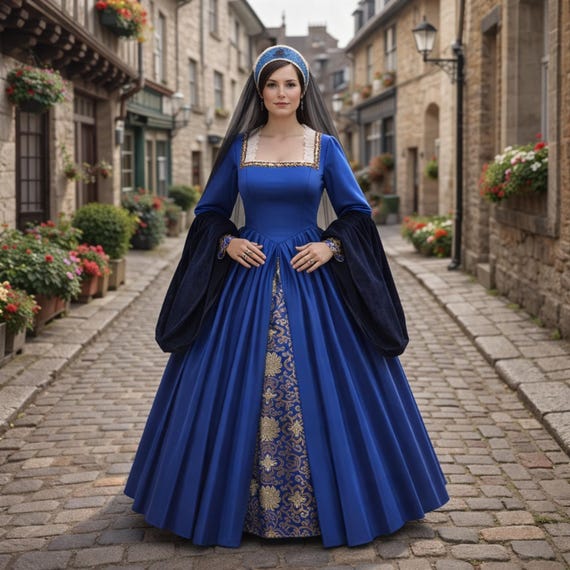 anne boleyn blue dress Dress, Renaissance Gown, Elizabethan Costume, Medieval Queen Cosplay, Vintage Ball Gown Kirtle underdress made of