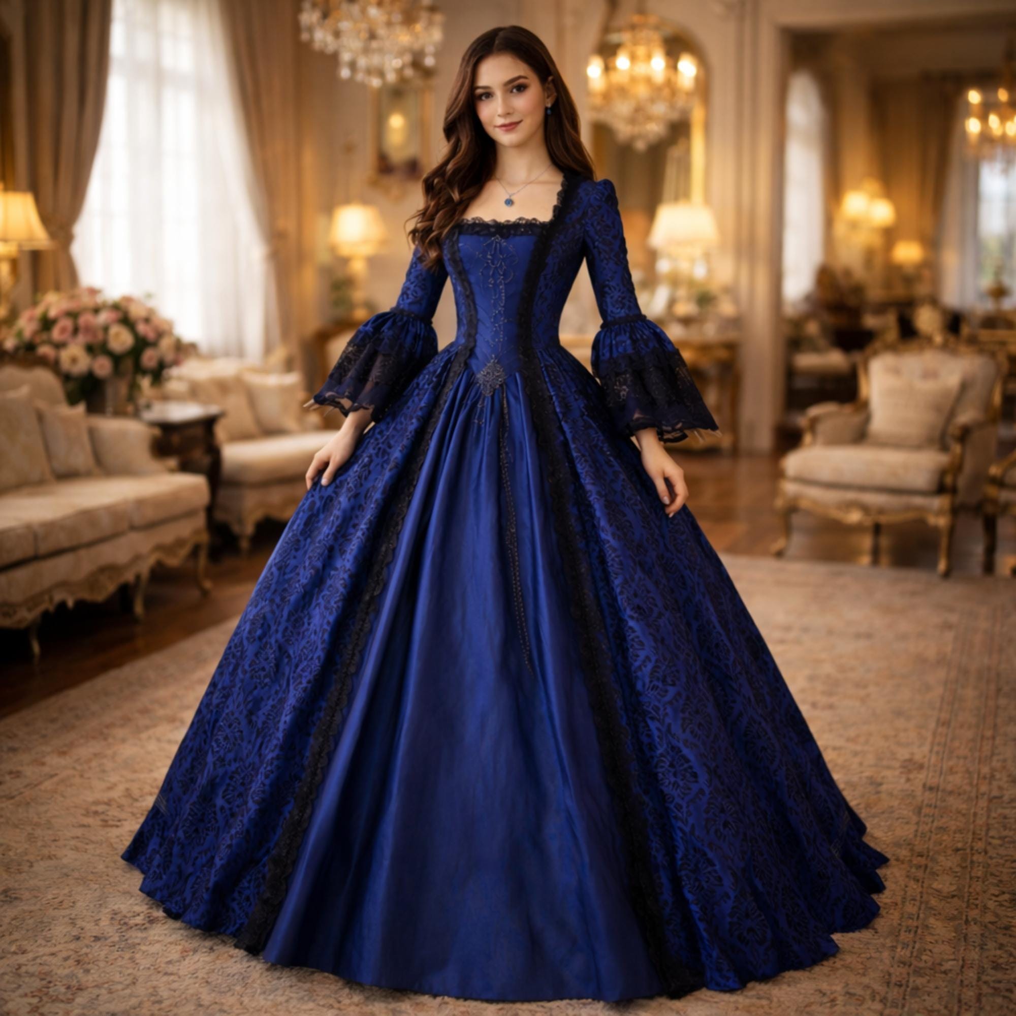 Dark Blue Victorian Dress - Etsy