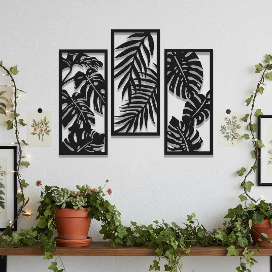 Metal Tropical Leaf Wall Decor, Set of 3 Tropical Leaf Metal Wall Art ...