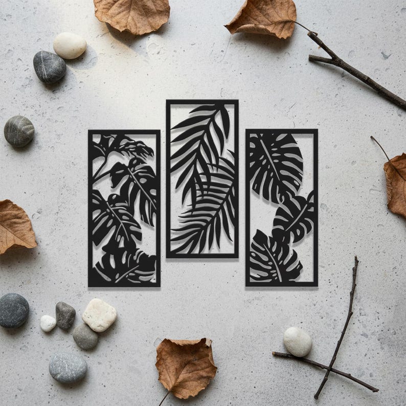Metal Tropical Leaf Wall Decor, Set of 3 Tropical Leaf Metal Wall Art ...