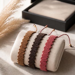 Micro-Macrame Wave Bracelet, Zigzag Pattern, Waterproof Cord, Boho Jewelry