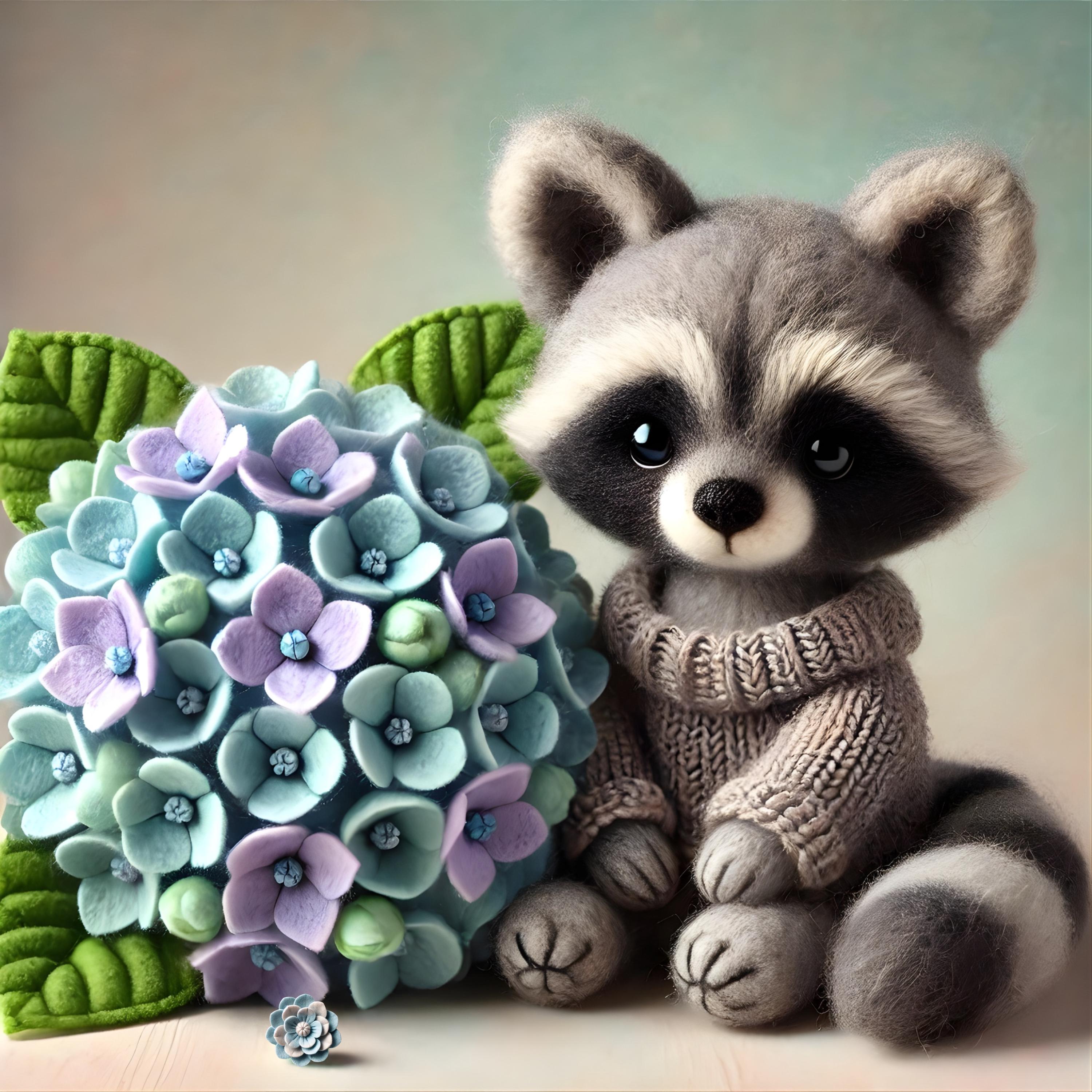 Hydrangea Garden Raccoon Printable Wall Art | Woodland Raccoon Nursery ...