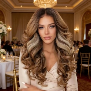 Customized labels,Luxury Ombre Wavy Lace Front Wig - Long Brown Blonde Hair Wig