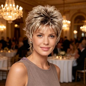 Customized labels,Spiky Platinum Short Pixie Wig for Women, Heat Resistant Synthetic , Layered Tousled Cut for Daily Wear & Special Events