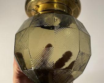Vintage retro 3 1/4&quot; fitter smoke glass w/ checker pattern brass light fixture
