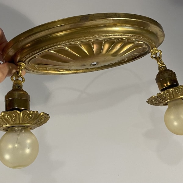 Antique vintage 1920's all brass bare bulb oval canopy light fixture rewired 2 available