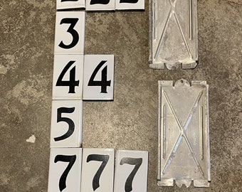 Your choice of a 3 or 4 space galvanized bracket with authentic antique Portland Oregon ENAMEL house number tiles NO 1's 6's or 9's