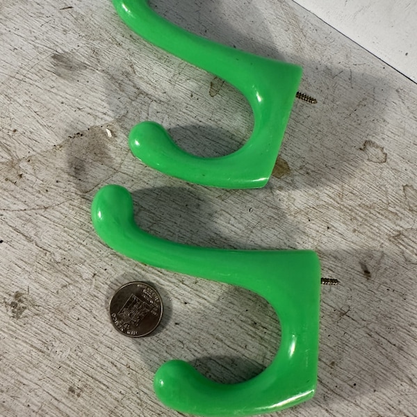 Pair vtg retro green plastic double hooks