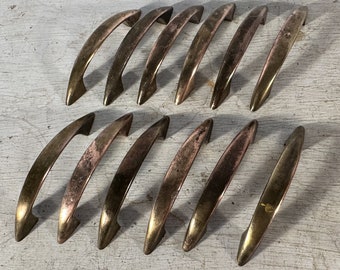 Set 12 vintage retro Mid-Century 3" centers pull handles worn copper finish