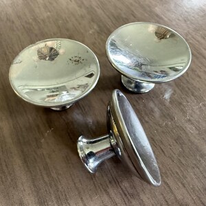 Set 3 chrome atomic concave dish cabinet knobs