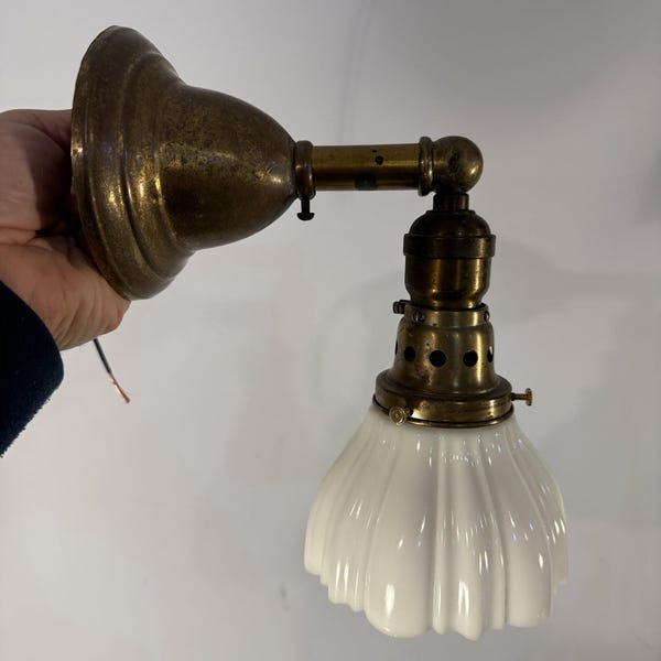 Antique vintage simple turn of the century sconce light fixture Sheffield shade