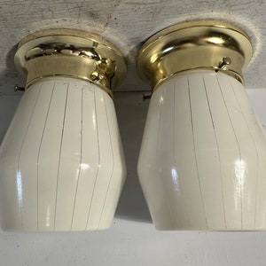 Matched pair simple hallway flush light fixtures 1960&#39;s splatter finish 3 1/4&quot; fitter shades new bases
