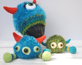 Hand Crocheted Fuzzy Monster Toy, Desk Pet, Worry Buddy