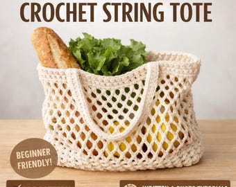 Essential String Shopping Bag Crochet Pattern PDF | Beginner Friendly Market Bag | Reusable Grocery Tote | Instant Download