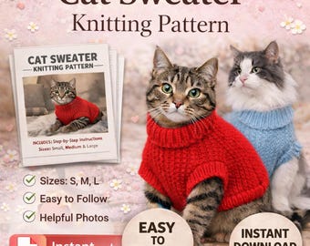 Knitted Cat Sweater Pattern | Beginner-Friendly, Multiple Sizes (PDF Pattern)