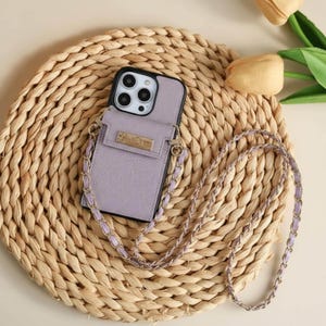 Metal Phone Case Wallet Design Grid Pattern Card Holder Lanyard Attachment Scratch Resistant Water Protection Durable Accessory Modern Style