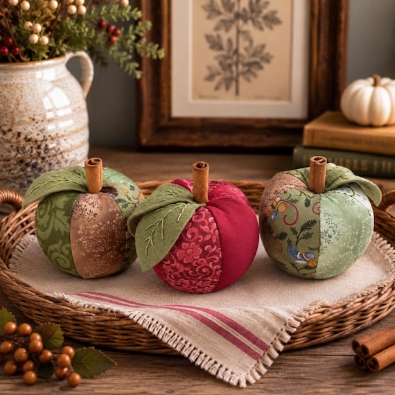 Handmade Fabric Apple Bowl Fillers, Farmhouse Decor, Cottagecore Shelf Decor, Rustic Fall Table Decor, Neutral Home Accent