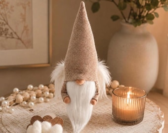 Gold Angel Gnome | Guardian Angel Decor | Handmade Winged Gnome | Neutral Shelf Decor