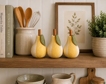 Handmade Fabric Pear Bowl Fillers, Farmhouse Decor, Cottagecore Shelf Decor, Rustic Fall Table Decor, Neutral Home Accent