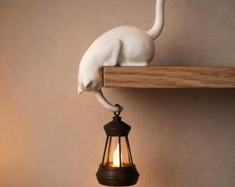 Gancio a forma di gatto con lanterna, decorazione giocosa a tema gatto, luce d'atmosfera accogliente