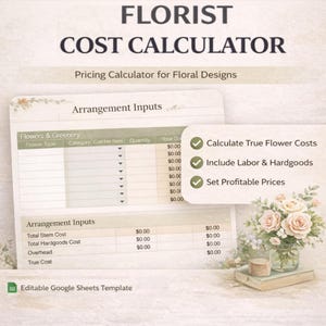 Floristen Kosten Rechner | Kosten pro Arrangement Vorlage | Blumen Preistabelle | Google Sheets