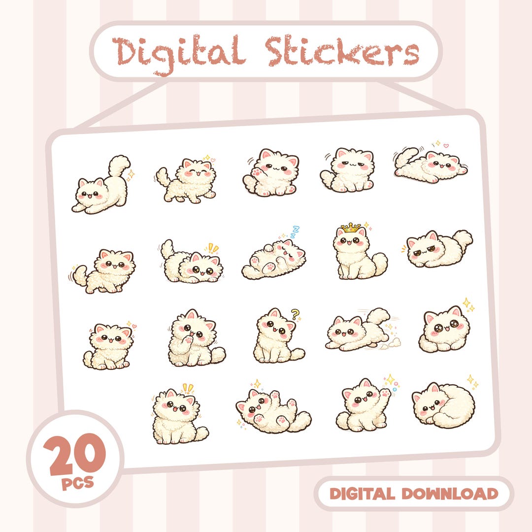 Kawaii Stickers PNG for Goodnotes | Cute Cat Planner Stickers ...