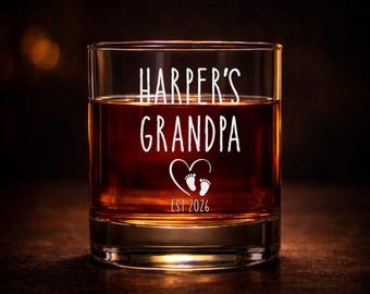 Vaso de whisky personalizado para abuelo, regalo para anunciar el embarazo, vaso de bourbon grabado a medida.