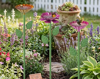 Estaca metálica con forma de flor para bebedero de insectos, comedero para abejas y mariposas, estación de agua para polinizadores de jardín, decoración para exteriores.