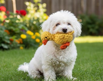 Yellow Duck Dog Toy, Braided Cotton Rope Squeaky Chew Toy