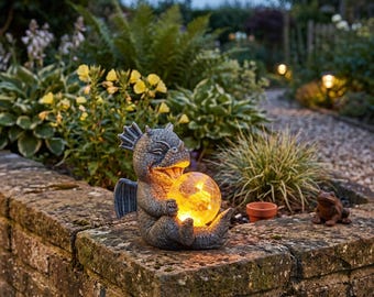 Estatua de dragón solar, decoración de jardín, adorno de luz exterior de fantasía