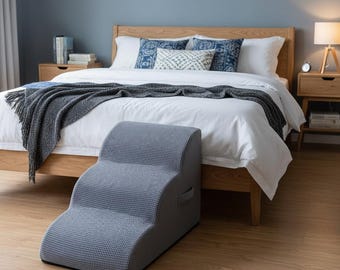 Gray and Blue Dog Stairs, Pet Steps for Bed & Couch