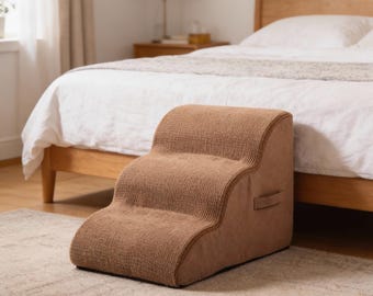 Escaleras para perros en marrón y beige, escalones para camas y sofás.
