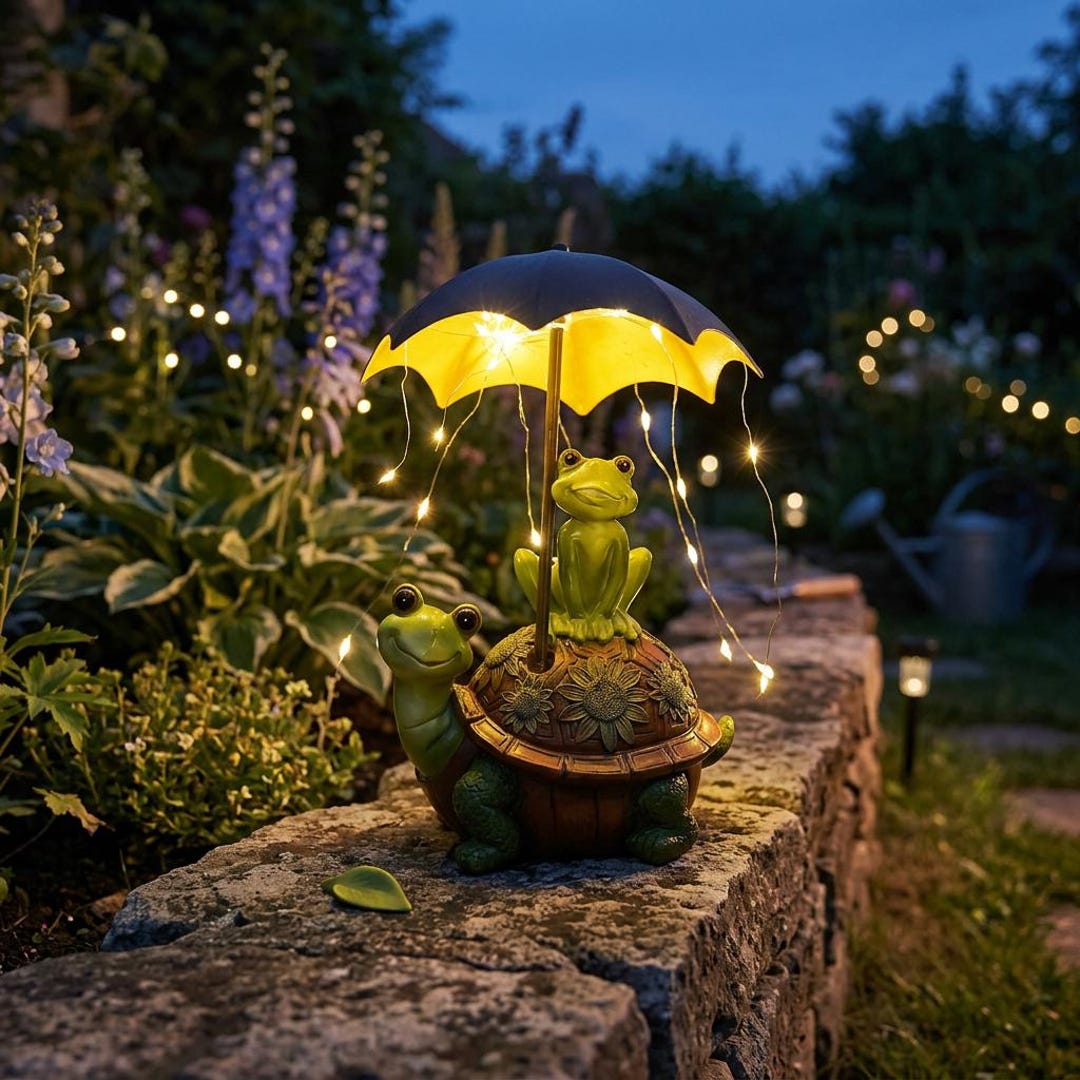 Froggy Mcglow Shellter – Solar Frog & Turtle Garden Statue With ...