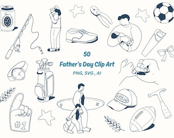 50 imágenes prediseñadas para el Día del Padre, dibujos de papá en formato PNG, SVG y AI.