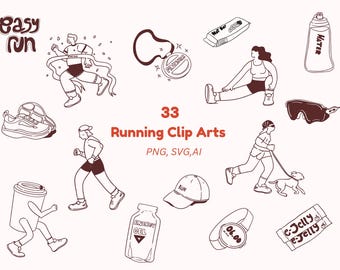 Conjunto de 33 imágenes prediseñadas de corredores / Dibujos de corredores y maratonistas en formato SVG, PNG y AI