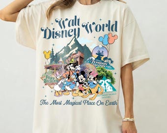 Chemise Comfort Colors Walt DisneyWorld, chemise cadeaux Mickey Disneyland, produits dérivés Magic Kingdom des années 90, t-shirt l'endroit le plus magique sur terre
