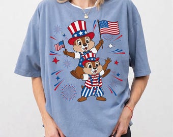 Retro Chip and Dale Patriotic Shirt, 4Th of July American Flag Disney Chipmunk Tee, Double Trouble ndependence Day, Disney Family trip Tee