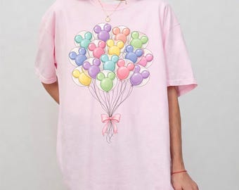 Comfort Colors® Disney Coquette Bow Balloons Shirt, Mickey Head Watercolor Balloon Tee, Disney Balloons T-shirt