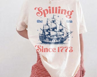 Striped Spilling The Tea Since 1773 Shirt, Funny 4th Of July Tee, Preppy Patriotic USA Shirt, 4th of July Party TShirt, 250th Anniversary