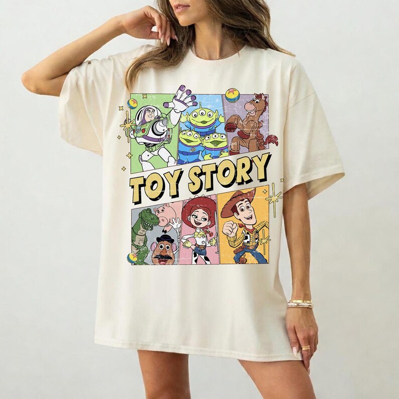 Comfort Colors Toy Story Shirt, Distressed All Characters Tee, Retro Pixar Woody Buzz Jessie Vintage Washed T-Shirt image 2