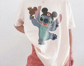 Stitch Ice Cream Shirt, Funny Disney Snack Tee, Lilo And Stitch Disneyland Trip Outfit, Mouse Ears Graphic, Cute Kids Family Vacation Shirts