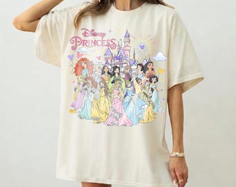Retro Comfort Colors Disney Princess Characters Shirts, Disneyland Princess Shirt, Disneyworld Trip Shirt, 2026 Family Matching Trip T-Shirt