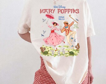 Retro Mary Poppins Shirt, Practically Perfect Quote Tee, Watercolor Paper Doll Graphic T-Shirt, Vintage Style Gift, Magic Nanny Inspired Tee