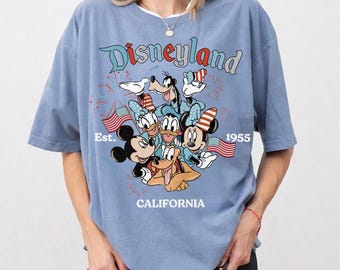 Retro Comfort Colors Disneyland Mickey & Friends 4th Of July Shirt, Disneyland Est 1955 Shirt, Mickey And Friends Shirt, Disney Vacation Tee