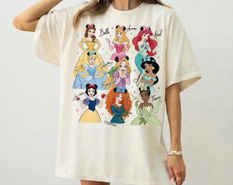 Comfort Colors Disney Princess Signature Shirt, Vintage Style Princess Autograph Tee, Disney Girls Trip Shirt, Disneyland Vacation Tee
