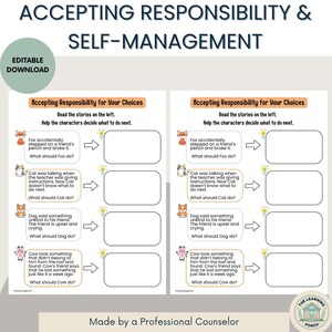 Activité d'acceptation de responsabilité | Modèle de toile modifiable | Autogestion pour les enfants | Ressource imprimable pour les élèves du primaire
