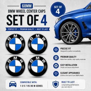 以下が含まれることがあります： 黒い縁取り、白と青のエンブレム、BMWのロゴが付いた、BMWホイールセンターキャップ4個セット。 キャップの直径は68mmで、1、3、5、7、X5、X6、Mシリーズの車両に対応しています。